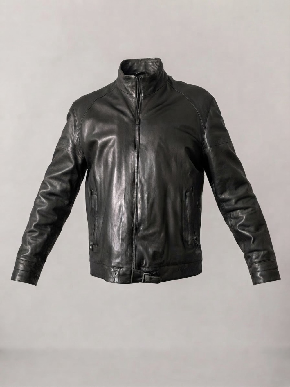 Ermenegildo Zegna Black Leather Bomber Jacket